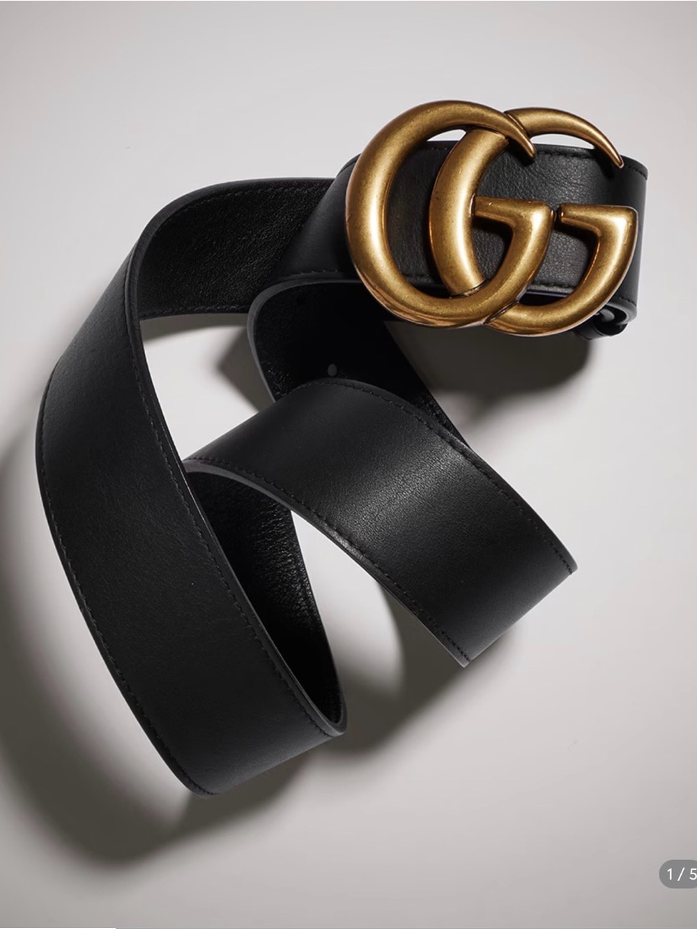 Gucci Black Leather Belt with Gold Double G Buckle
